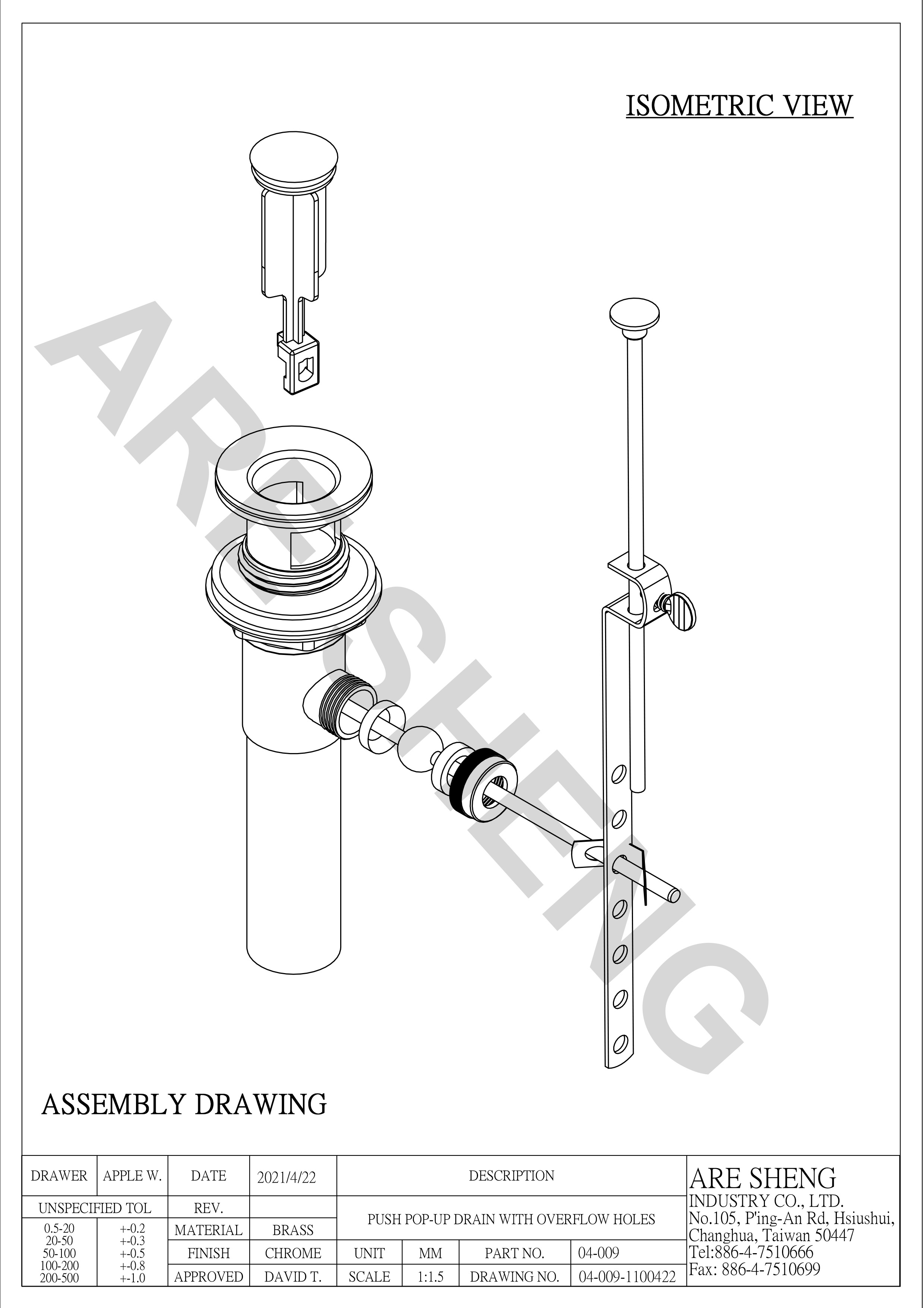 pop up drain isometric drawing