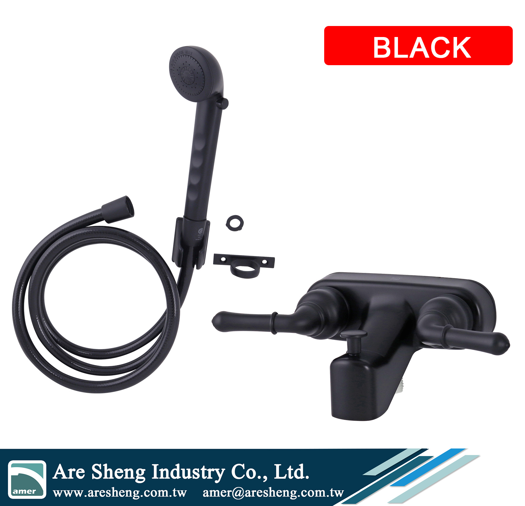 R02-008A RV tub and shower diverter with handheld shower set matt black