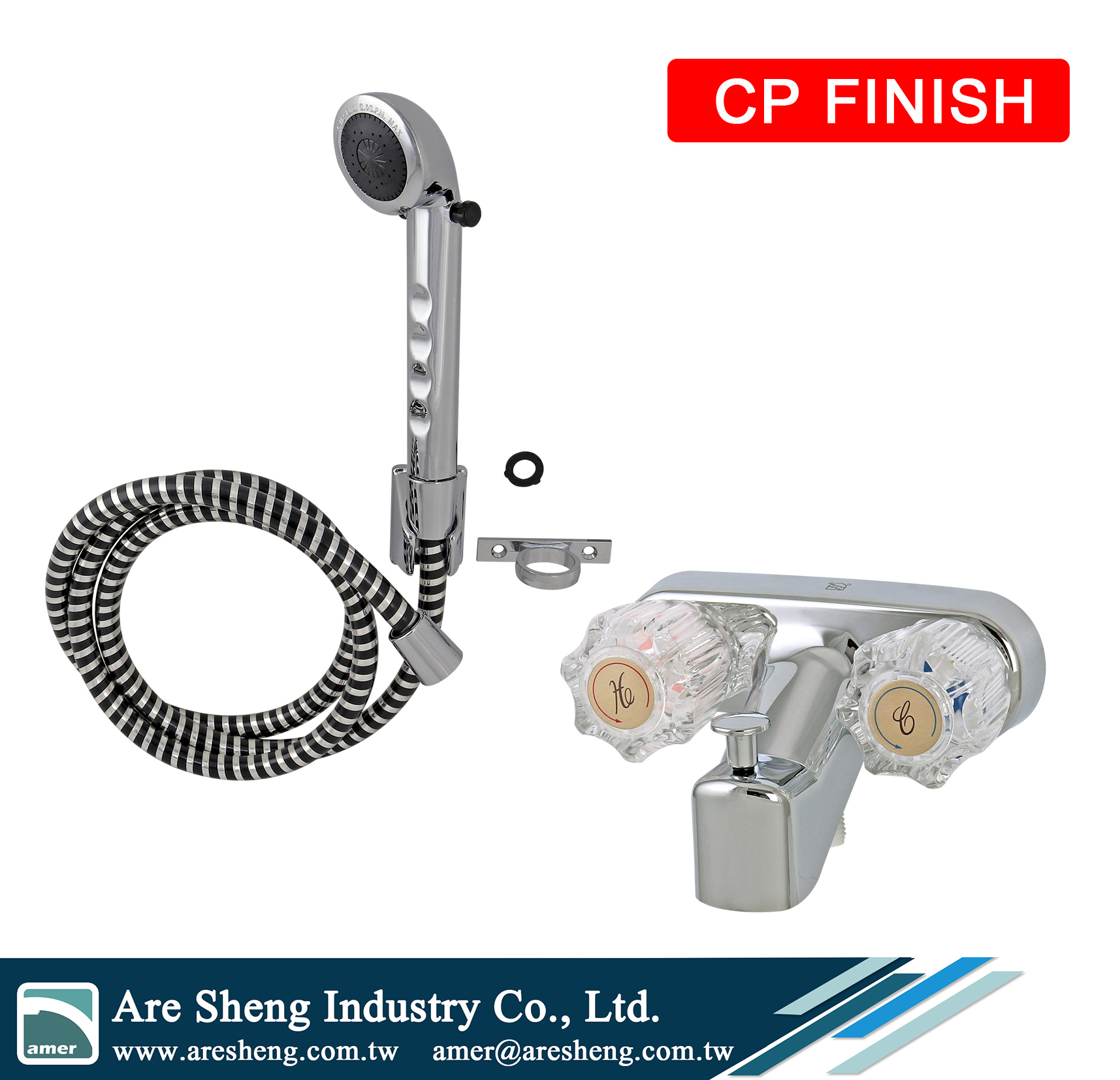 R02-009A RV outdoor bathroom tub shower diverter valve faucet with handheld shower kit chrome