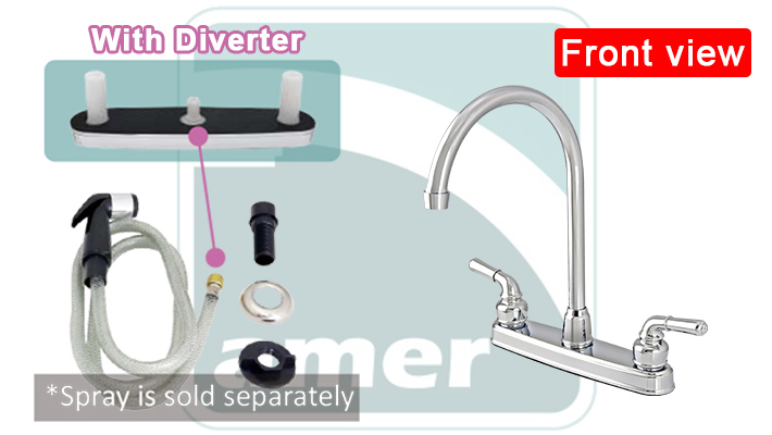  Non-Metallic 8 inch Centerset Deck-Mount Swivel Kitchen Faucet 