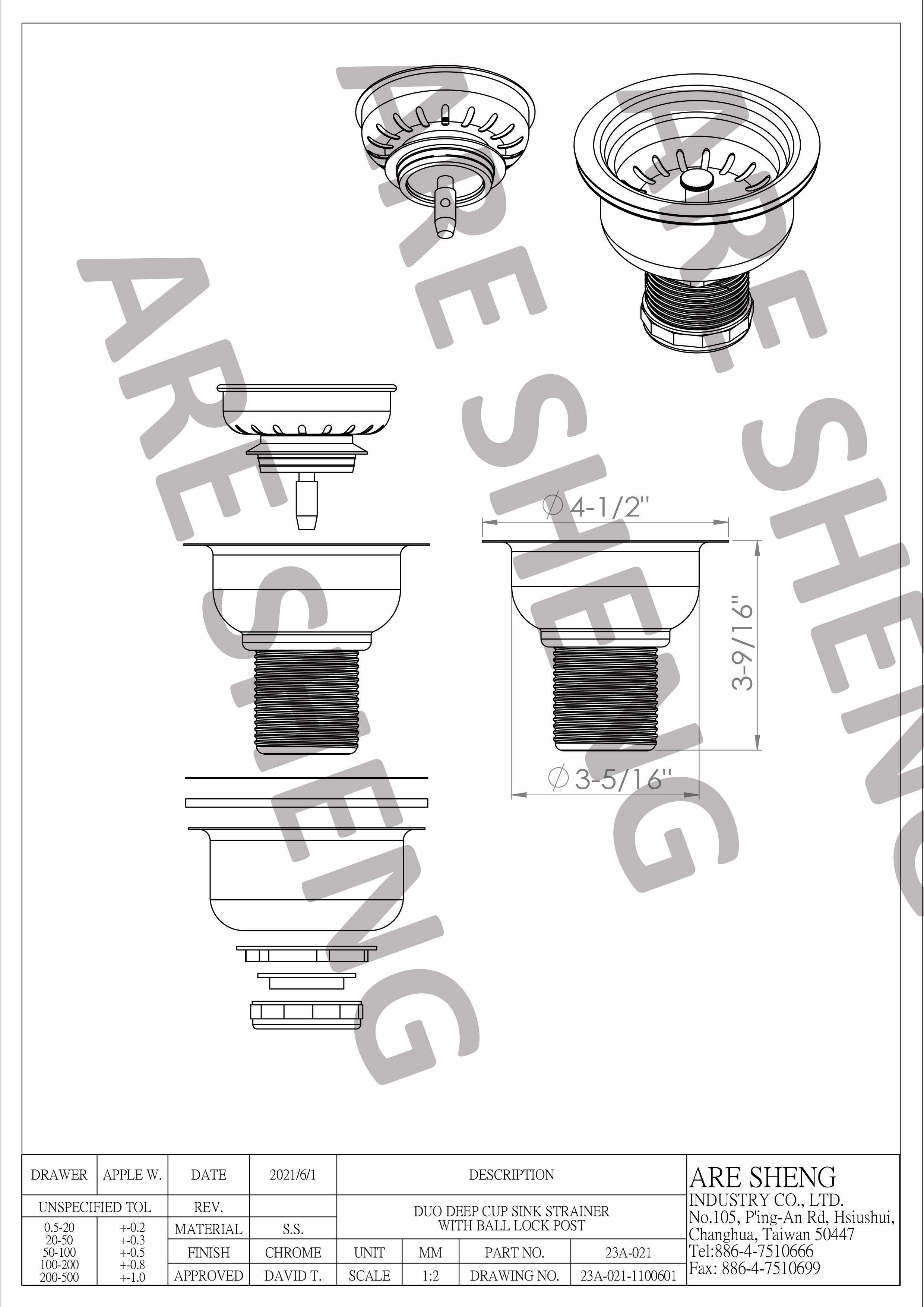 duo cup sink strainer drawing
