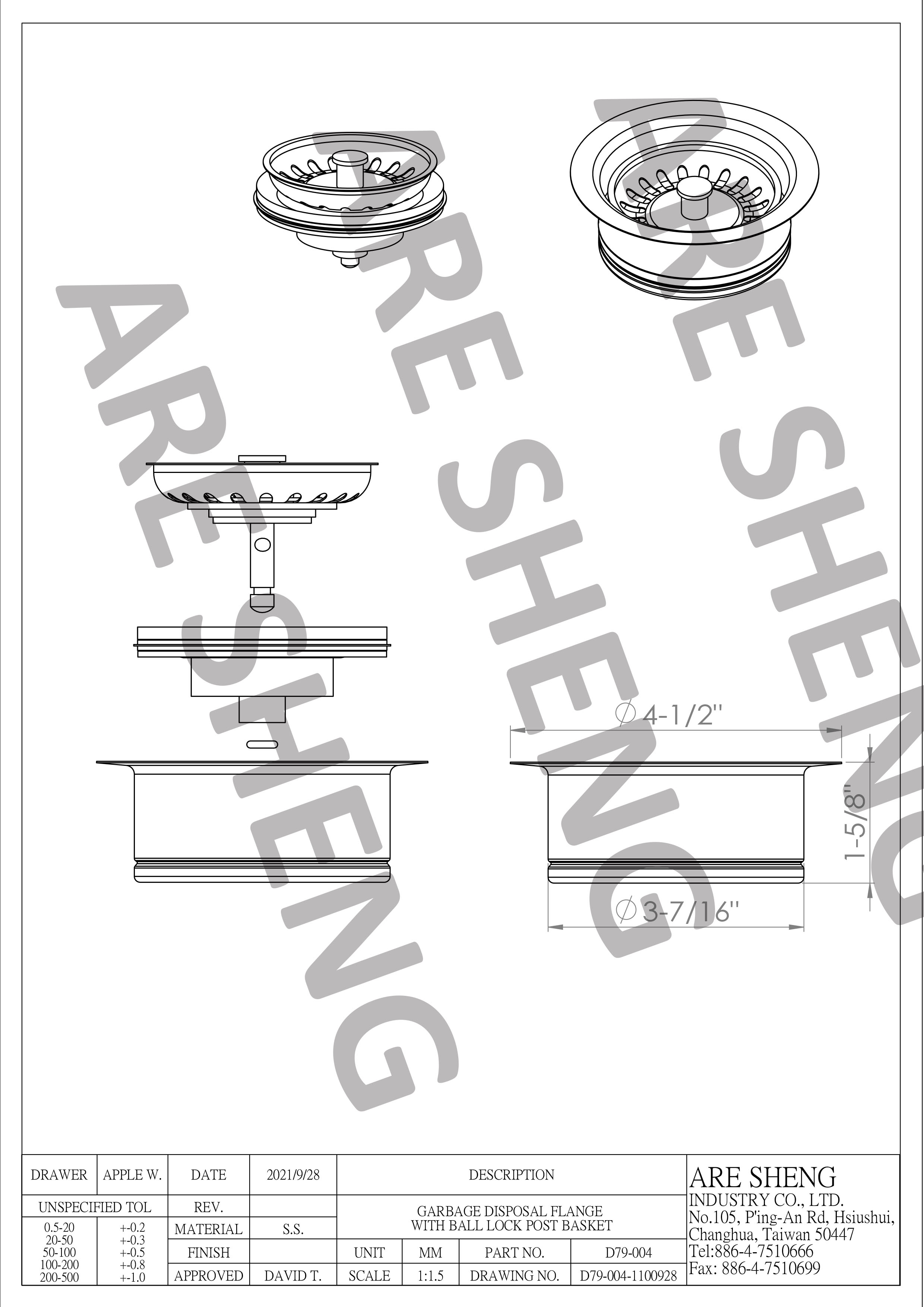 garbage disposal flange with strainer drawing