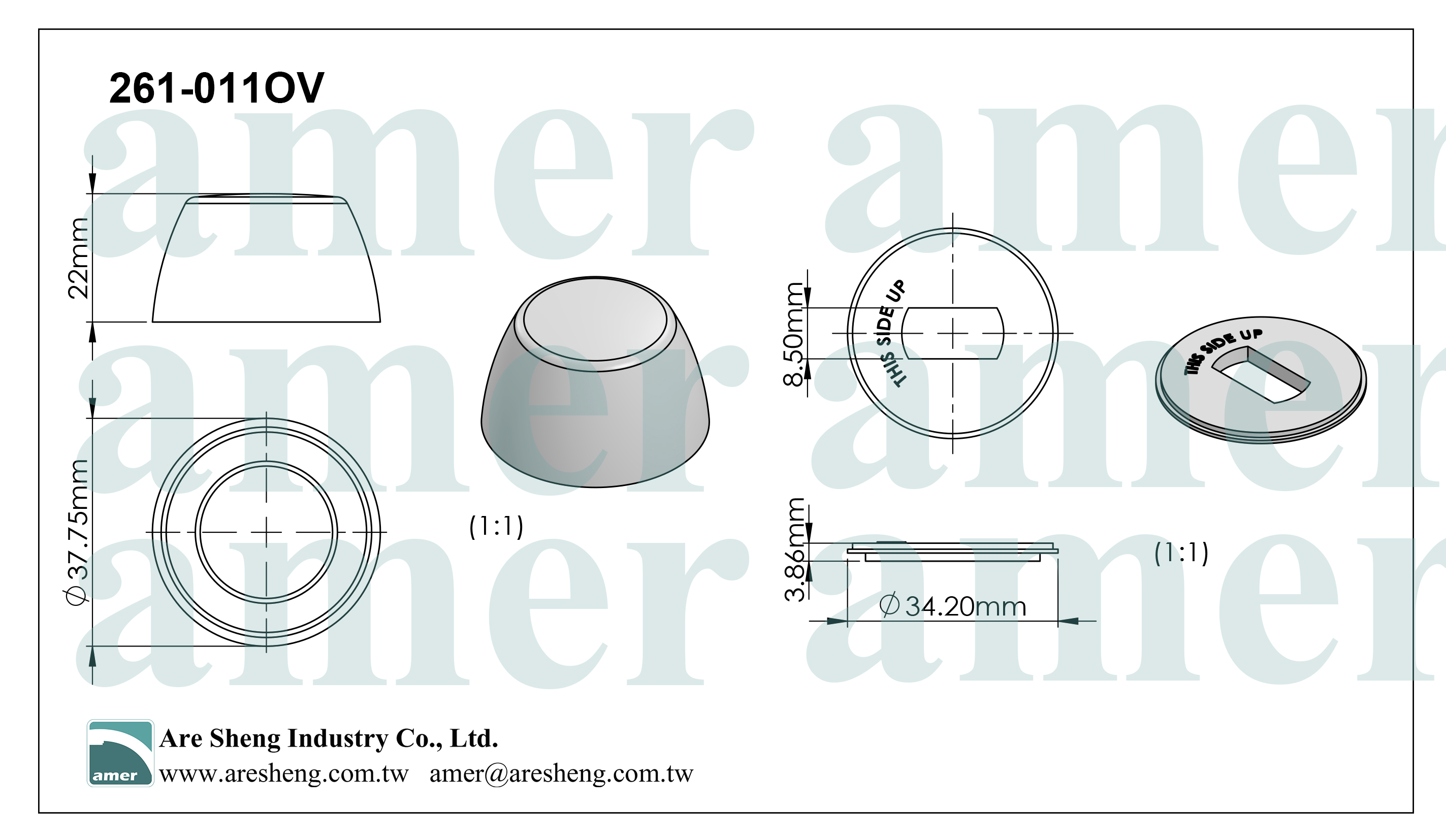 Dimension of toilet bolt cap 37.7mm OD, 22mm in height 