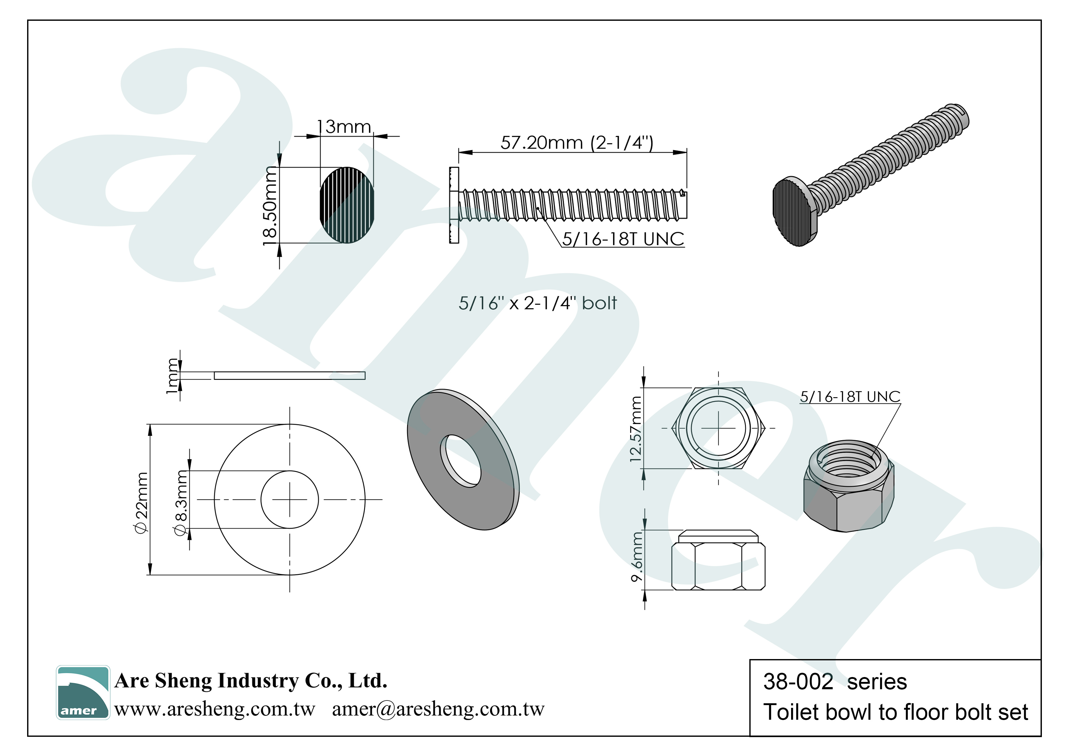 toilet closet bolt size 5/16 x 2-1/4