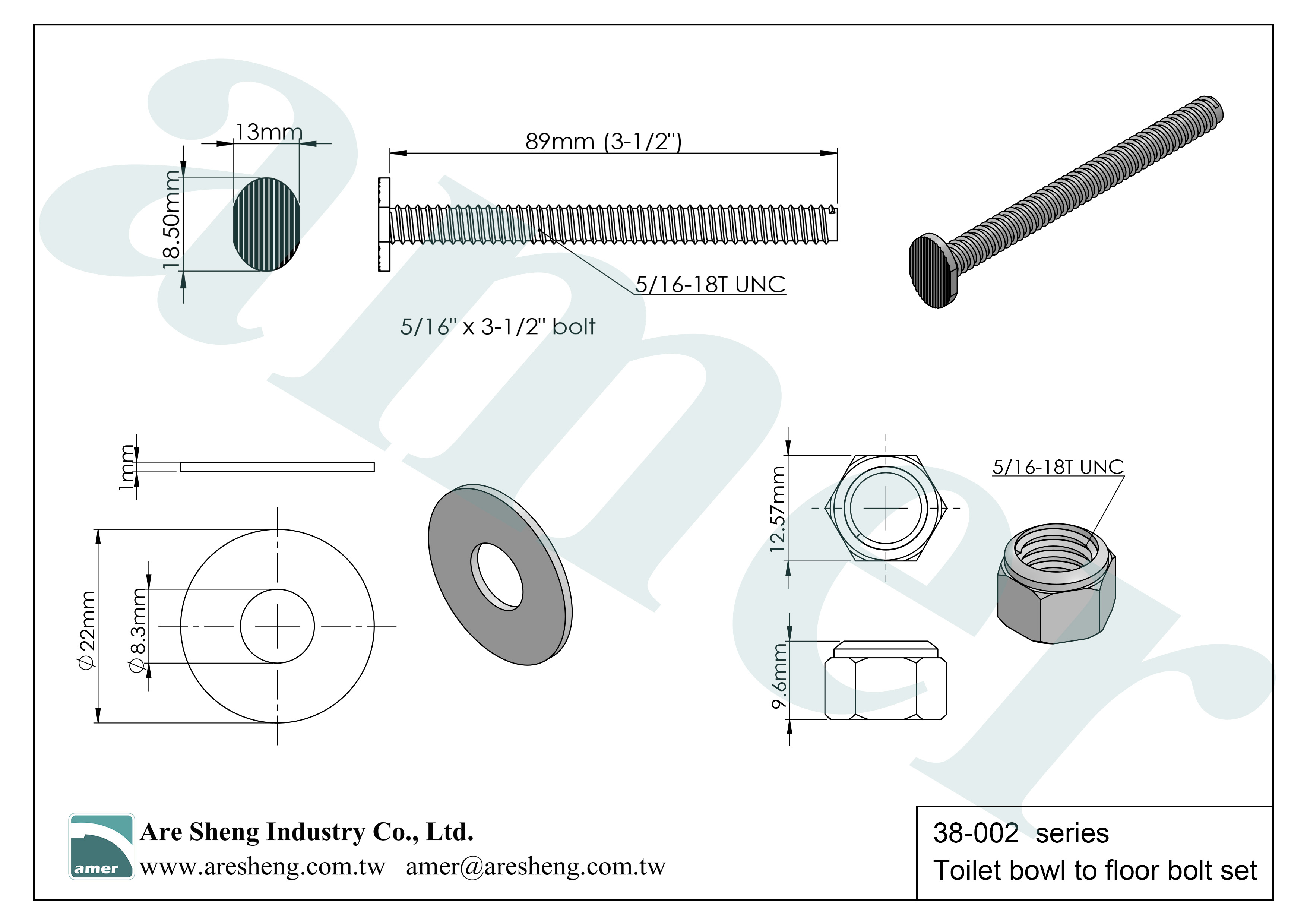 toilet closet bolt size 5/16 x 3-1/2