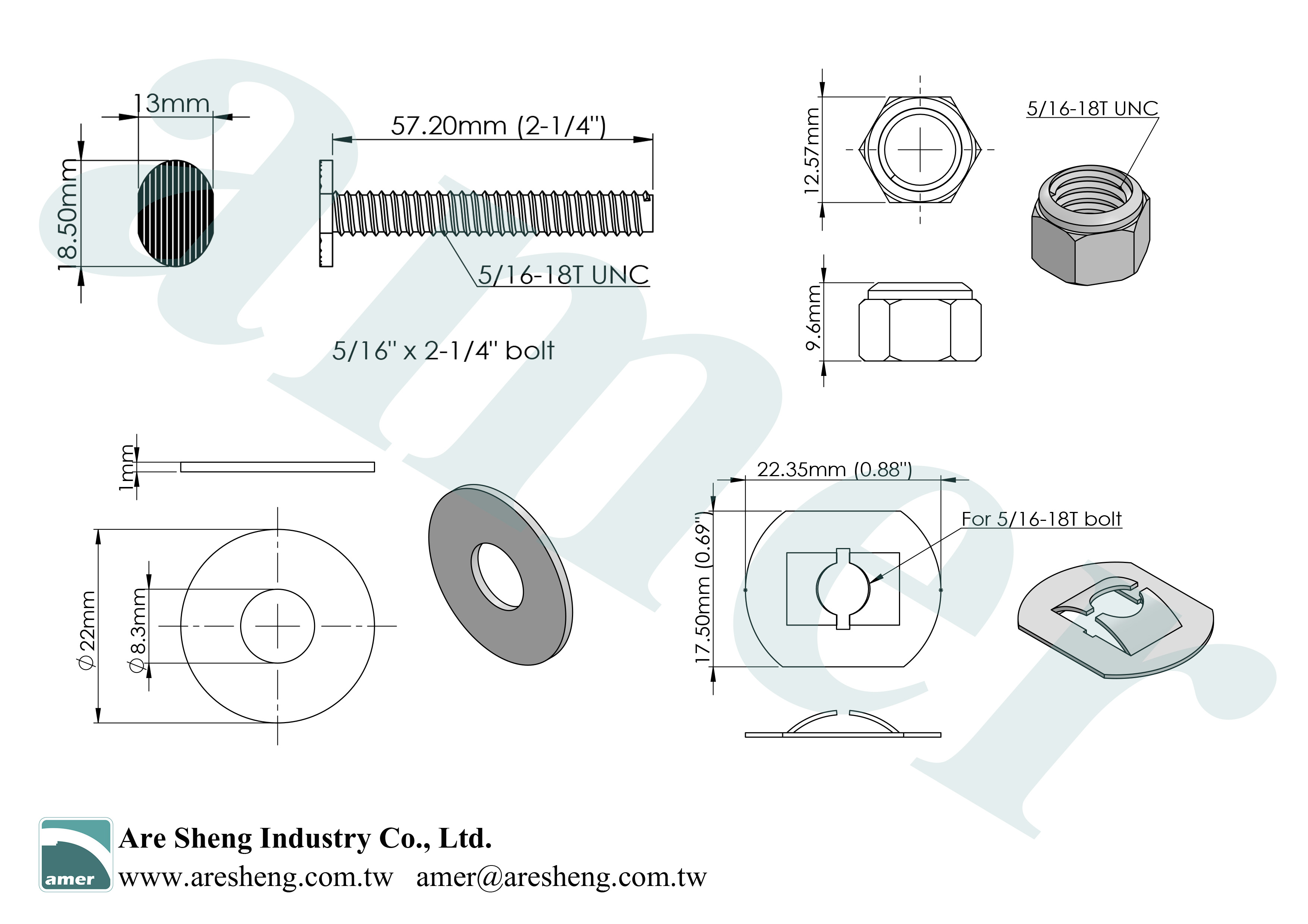 Dimension drawing of toilet closet bolt set 