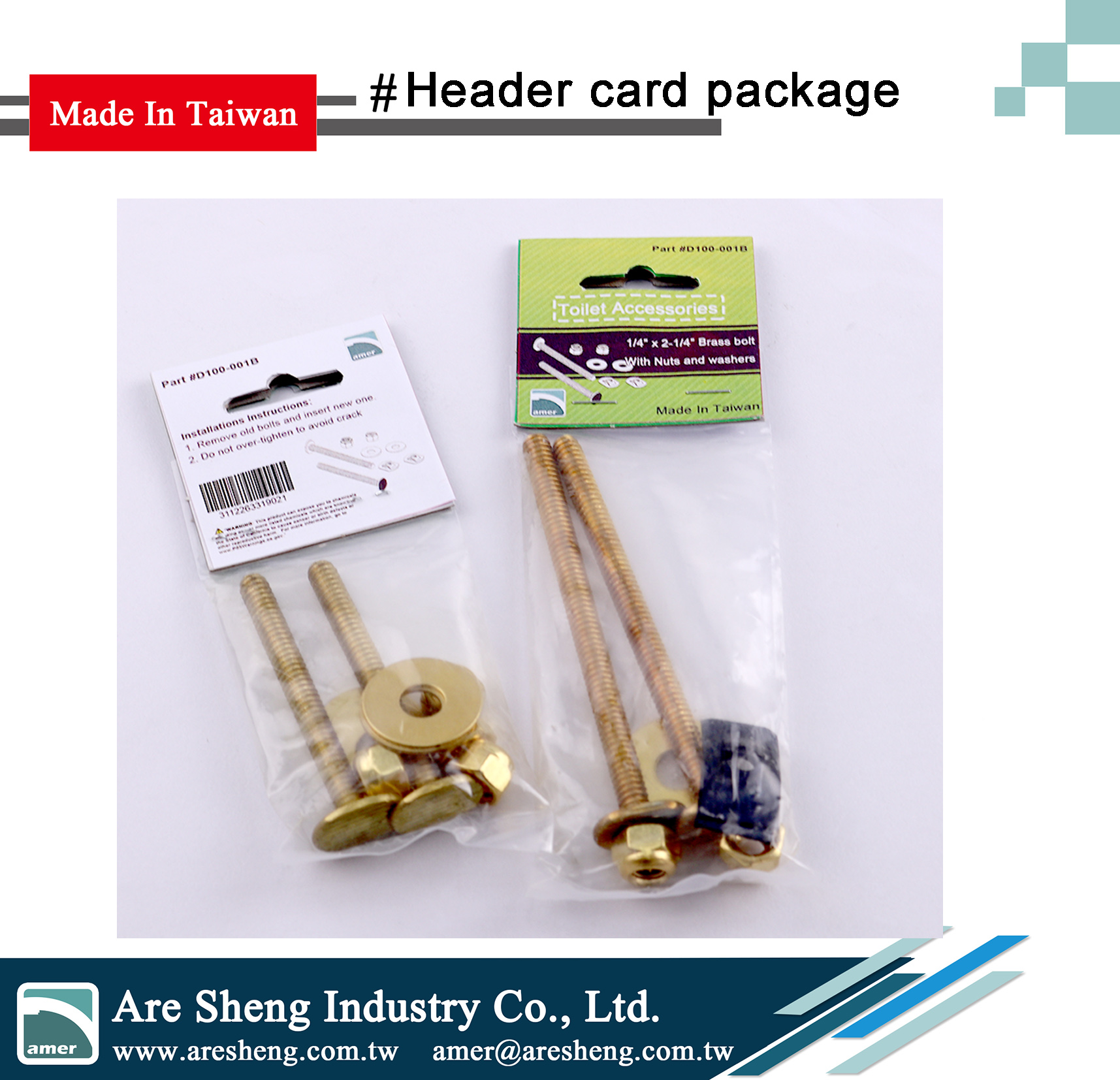 Toilet steel closet bolt set-header card