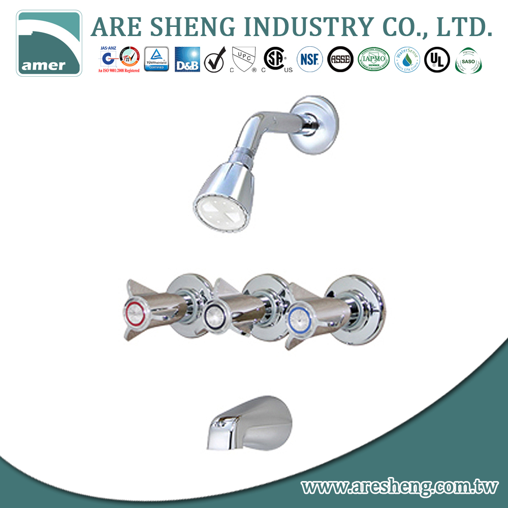 Three Handles Tub Shower Faucet With Spout Are Sheng