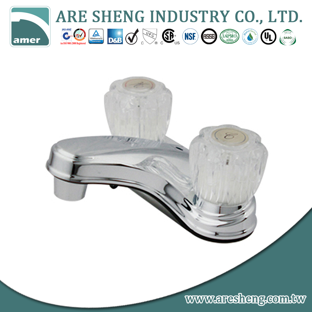 4” plastic lavatory faucet with acrylic handle, chrome finish, two