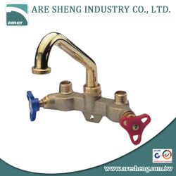 Brass laundry tray tap with 6” high spout and dual handles D03-003