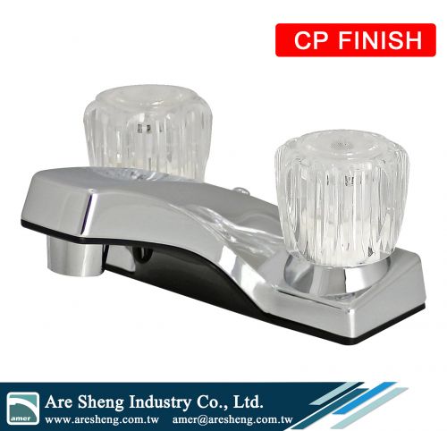 2 handle 4 in centerset bathroom plastic acrylic faucet, 2 hole deck mount lavatory plastic acrylic faucet without pop up, 4 in crystal RV mobile home lavatory faucet, 2 acrylic handle 4 in lavatory faucet pop up, non metallic low arc 2 hole rv mobile hom