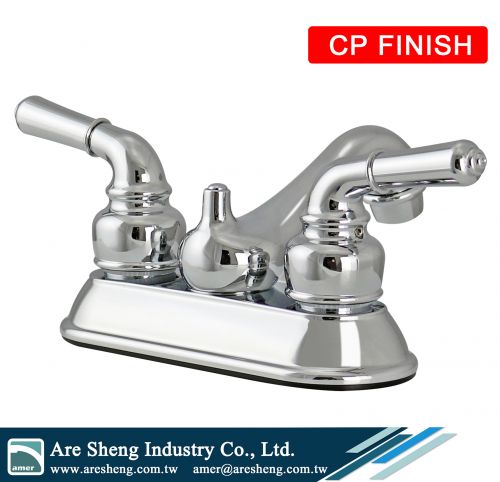 2 lever handle 4 in centerset bathroom plastic faucet, 2 hole deck mount lavatory plastic lever handle faucet without pop up, 4 in lever handle RV mobile home lavatory faucet, 2 lever handle 4 in lavatory faucet pop up, non metallic low arc 2 hole rv mobi