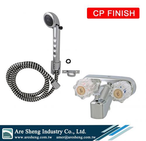 4 in RV 2 acrylic handles plastic tub and shower vacuum breaker diverter faucet with handheld shower kit chrome, RV 4 in centerset 2 AC handles tub shower diverter vacuum breaker faucet with handheld shower replacement brush nickel, 2 handles RV 4 in vacu